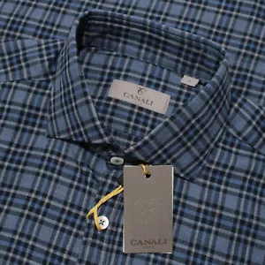 Canali NWT Casual Button Down Shirt Size Large in Blue/Multi Plaid 100% Cotton - Picture 1 of 10