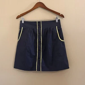 Criss Cross Womens Yellow Blue Retro Inspired Button Front Pockets Lined Skirt L - Picture 1 of 9