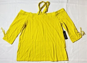 Anthropologie Doe & Rae SZ S Yellow Cold Shoulder 3/4 Sleeve CrissCross Neck Top - Picture 1 of 5