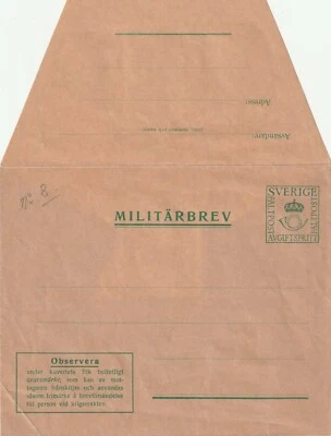 SUECIA: Correo militar, sobre militar 1940, M8, sin usar, sin sello de réplica. Foto 1 de 2