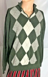 Maglione uomo Tasso Elba taglia L verde grigio Argyle 1/4 zip 100% cotone - Foto 1 di 4
