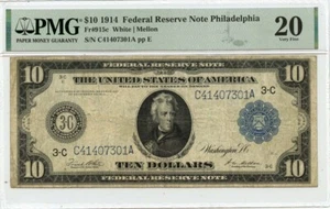 1914 $10 Federal Reserve Note Philadelphia PA PMG VF20 GCC Gold - Picture 1 of 2