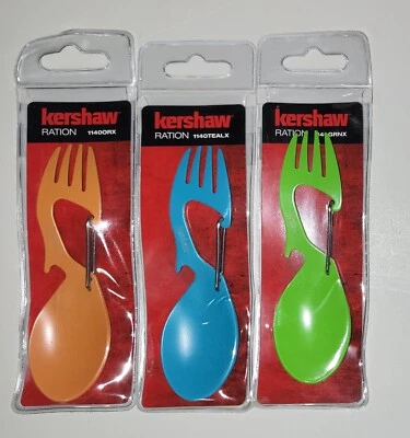 3 Kershaw Ration Multi Tool Spork Spoon Fork Carabiner & Bottle Open 1140 - Image 1 of 3