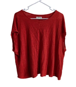 Madewell Womens 100% Linen Burnt Orange Sheer Crop Top Cap Sleeve Size Large - Picture 1 of 8