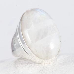 Silber Ring, Siegel, schimmernder Mondstein, Cabochon, groß, knubbelig, Gr. 59 - Bild 1 von 4