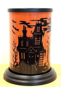 SELTEN RARITÄT GRUSELIG GLAS HALLOWEEN SPUKHAUS HURRIKAN KERZENHALTER MIT SOCKEL - Bild 1 von 6