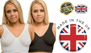 ladies New pull on bra sleep bra vest plus size 34 to 52 white Black & Nude new. - Picture 1 of 3