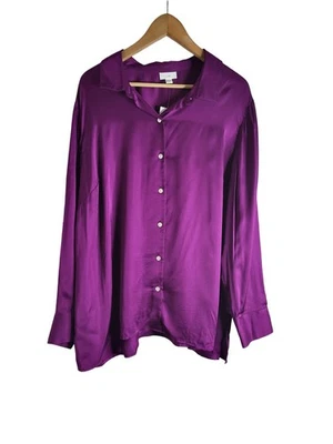 JJill Sugar Beat Long Sleeve Button Down Shirt Satin Finish Classic Fit Size 2X - Image 1 of 4