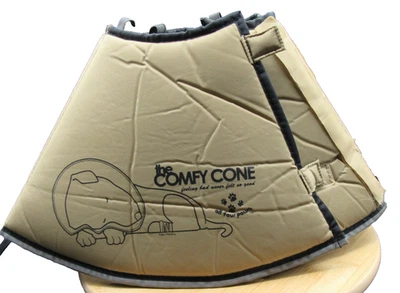 The Comfy Cone coleira de recuperação para animais de estimação grande 25cm macia protetora para cães e gatos cone bronzeado - Imagem 1 de 4