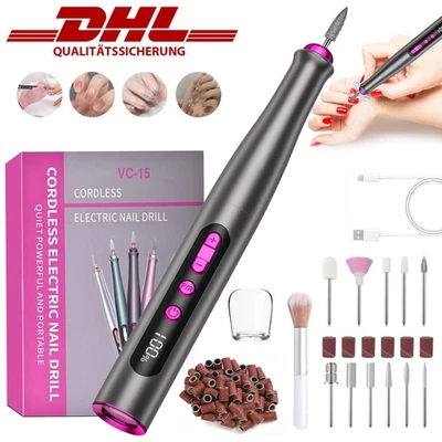 Profi Nagelfräser Elektrische Nagelfeile Pediküre Maniküre 11 Aufsatz Set USB - Bild 1 von 4