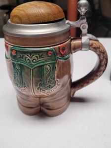 Vintage Werner Corzelius German Lidded Beer Stein Lederhosen Made In Germany - Picture 1 of 2