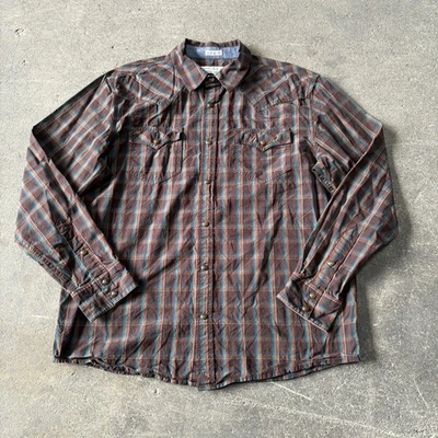 Camisa vaquera Cody James Pearl Snap Western para hombre L marrón a cuadros manga larga Foto 1 de 4