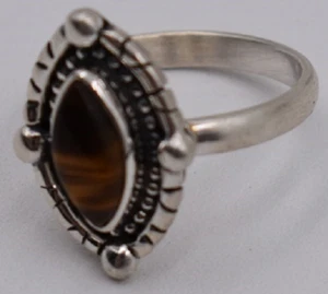 Tiger Eye stone sterling silver 925 marquise Ornate ring size 8.5 Excellent New - Picture 1 of 4