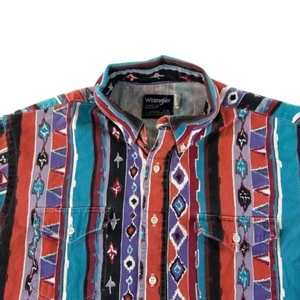 Vtg Wrangler Brushpopper Shirt XL 17 35 Aztec Navajo Western Rodeo Cowboy - Picture 1 of 9