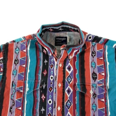 Vtg Wrangler Brushpopper Shirt XL 17 35 Aztec Navajo Western Rodeo Cowboy - Image 1 of 4