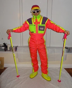 CAMPRI SKI TEAM Retro Vintage 80's 90's Neon Apres Ski Suit WOMENS SIZE 12 #2 - Picture 1 of 10