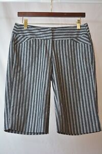 White House Black Market - LONG Charcoal IVORY striped COTTON blend shorts sz 2