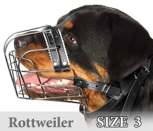 Rottweiler Metal Muzzles for Dog Size #3 Wire Basket Adjustable Leather Straps - Picture 1 of 9