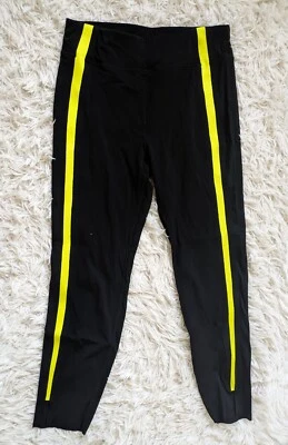 Zyia Active Black Neon Yellow Stripe 7/8 Length Luxe Leggings Women's Pant Sz 12 Foto 1 de 4
