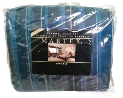 NOVO EM FOLHA CONJUNTO DE LENÇÓIS MARTEX TAMANHO COMPLETO 100% ALGODÃO FLANELA COR LISTRA AZUL MARINHO - Imagem 1 de 4