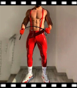 Pantalones de látex rojos para hombre con hebilla para el hombro Leggings Pantalones Geniales Personalizar .4 mm E108 - Imagen 1 de 5