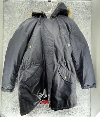 J экипажа темно-синий зимняя куртка выстеганная подкладка мужской размер большой высокий с капюшоном - Изображение 1 из 4