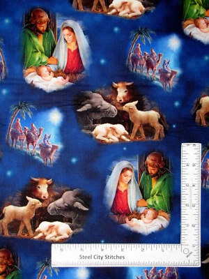 QUILTING TREASURES Christmas Nativity Fabric Jesus Mary The Newborn King Cotton QT By The Yard