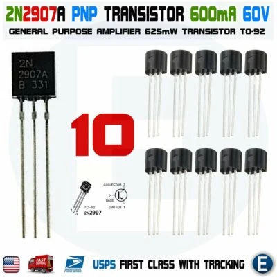10pcs 2N2907A 2N2907 KSP2907 Transistor PNP 0.6A/60V TO-92 USA Seller - Image 1 of 2