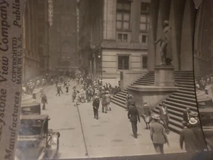 Stereoview Real Photo Wall Street New York NY NYC Antique Photograph Card  - Picture 1 of 3