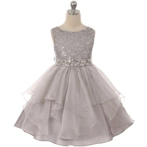 PLATEADO Talla 6 Flor Niña Vestido Fiesta Cumpleaños Dama de honor Recital Formal - Imagen 1 de 1