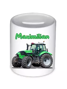 Personalisierte Spardose – Grüner Traktor mit Namen, Geschenk für kleine Traktor - Bild 1 von 1