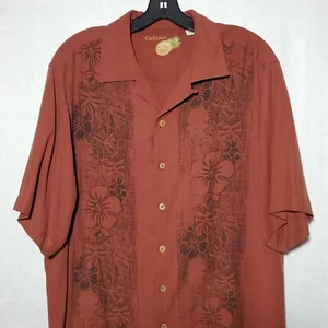 Caribbean Shirt Mens Medium Red Button Up Short Sleeve Silk Rayon Blend Hawaiian - Picture 1 of 8