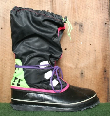 Botas de nieve vintage SOREL 'Freestyle' negras/neón/rosa intenso de 14" de alto para hombre talla 13 Foto 1 de 4