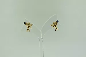 14K Yellow Gold Sapphire Angel Earrings - Picture 1 of 3