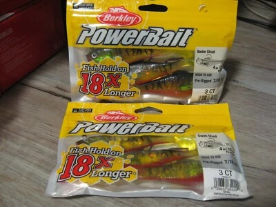 2 Packs Berkley Power Bait Fishing 7/16 Oz Pre-Rigged Swim Shad - 4" Fire Tiger - Image 1 of 4