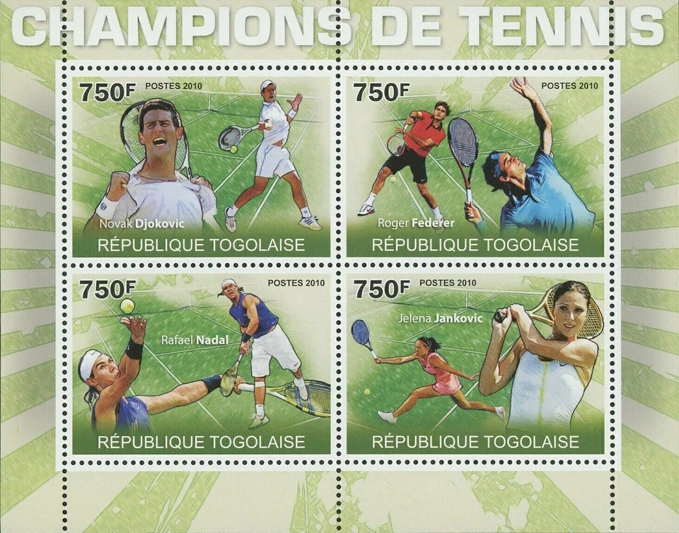 Sello de tenis Novak Djokovic Roger Federer Rafael Nadal Jankovic S/S MNH Foto 1 de 4