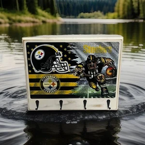 Pittsburgh STEELERS Rustic Gray Man Cave Office wall decor key hanger holder - Picture 1 of 7