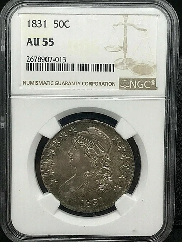 1831 Capped Bust Half Dollar NGC AU55 Natural Toning Silver PQ 50c Coin Cover