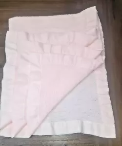 Vintage Acrylic Super Soft Waffle Weave Pink Baby Blanket With Nylon Trim - Picture 1 of 12