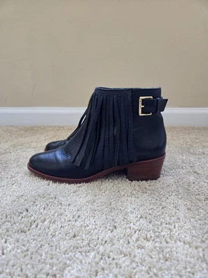 Kate Spade fringe ankle boots womens 7M black leather - Image 1 of 4