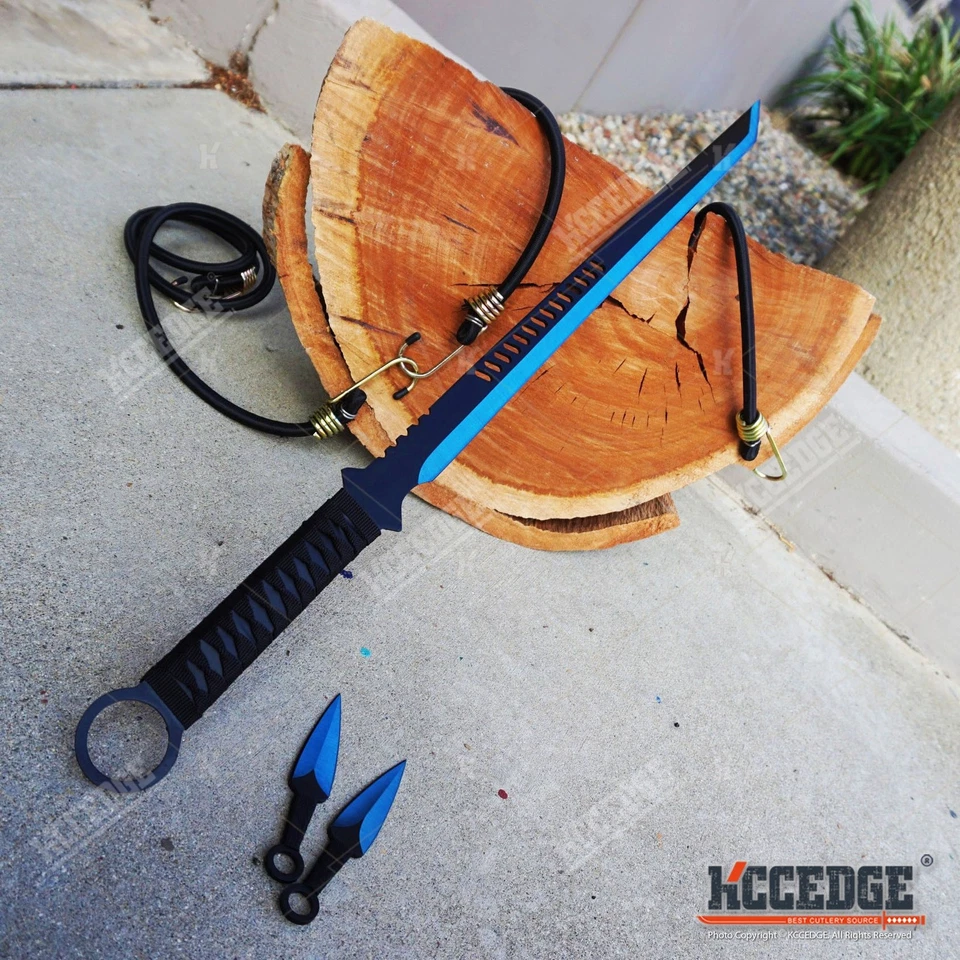 Espada Ninja 27" TANTO BLADE Machete con 2 Cuchillos Full Tang NEGRO KATANA Foto 1 de 4