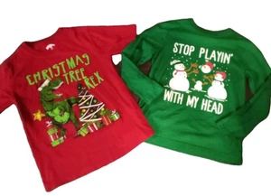 Kinder Jungen Weihnachten T-Shirts/Langarmshirt Dinosaurier/Schneemann Größe 6/7 - Bild 1 von 18