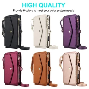 Zipper Leather Wallet Phone Case For iPhone 16 15 14 13 12 11 Pro Max 8 7 SE XR - Picture 1 of 73