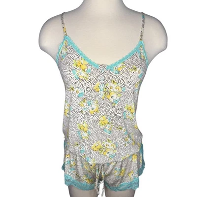 Victoria's Secret Floral Modal One Piece Four Button Waist Ties Romper Size M - Image 1 of 4
