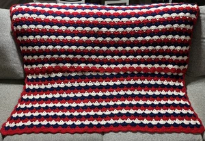 Coperta vintage rossa bianca e blu righe lancio afgano 80" x 64" spedizione gratuita - Foto 1 di 4