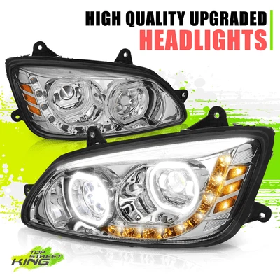 Farol projetor duplo LED DRL para Kenworth T270 T370 T660 T700 08-19 cromado - Imagem 1 de 4