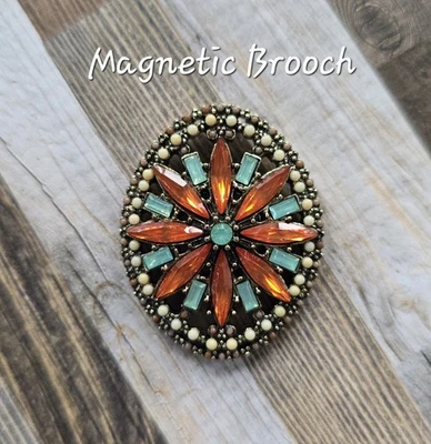 Broche MAGNÉTICO cristal color naranja, verde, broche occidental.  Joyería de otoño Foto 1 de 4