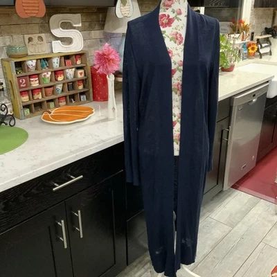 Banana Republic Linen Blend Duster Cardigan Long Sweater Navy Blue Size Large - Image 1 of 4