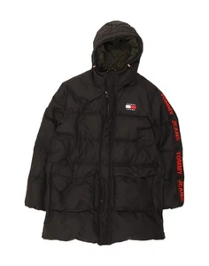TOMMY HILFIGER Mens Graphic Hooded Padded Coat UK 44 2XL Black Polyamide AL03 - Picture 1 of 3