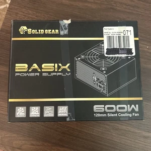 Solid Gear Basix Power Supply SDGR-600BX SATA 600W 120mm Cooling Fan Open Box! - Afbeelding 1 van 8